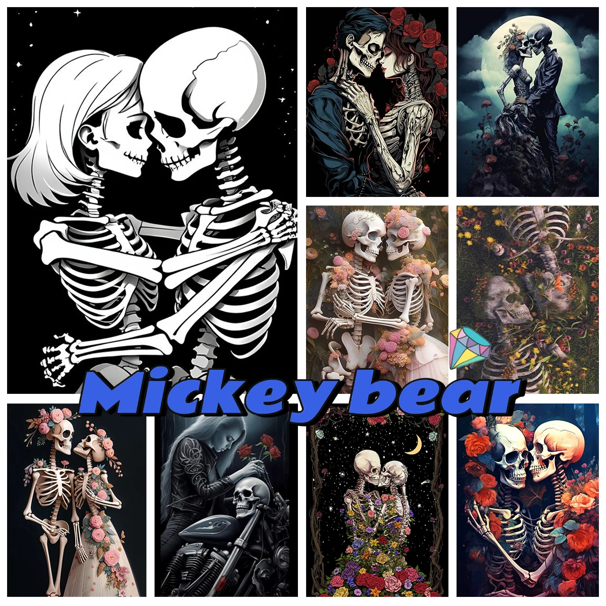 

Couple Skeleton Diamond Painting Kit Zombies Couple Diy Diamond Embroidery Cross Stitch Day of the Dead Hand Home Wall Decor