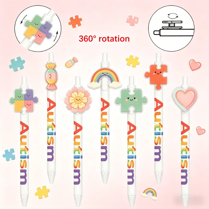 

15 pieces of autism-themed ballpoint pens. Creative signature pens. Random patterned white gift pens.