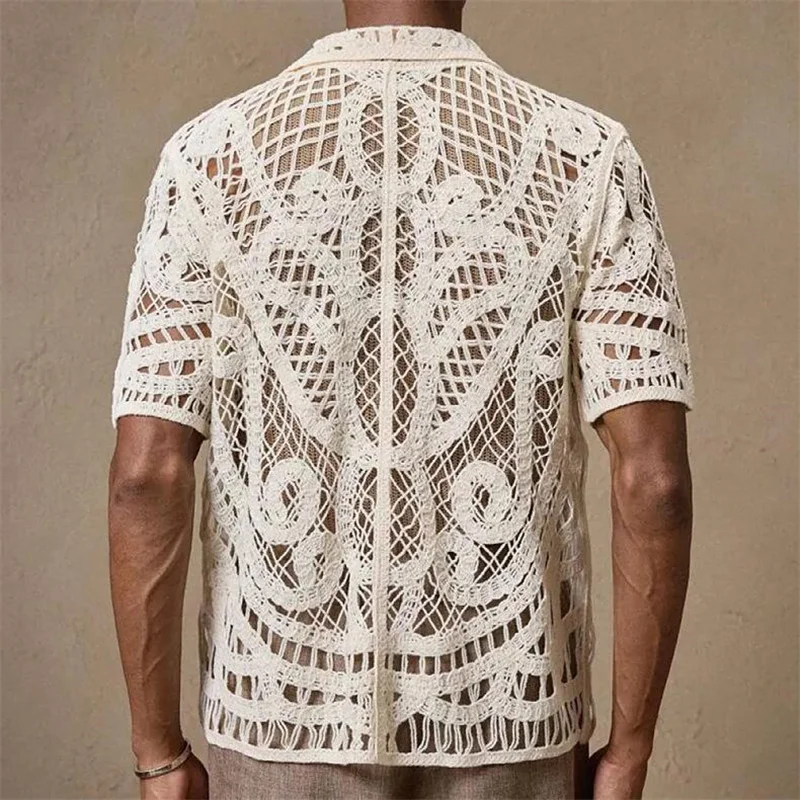 قمصان محبوكة مجوفة للرجال بأكمام قصيرة كلاسيكية قابلة للتنفس جودة الصيف أكريليك قابلة للتمدد عصرية غير رسمية قمصان دي هومبر #6