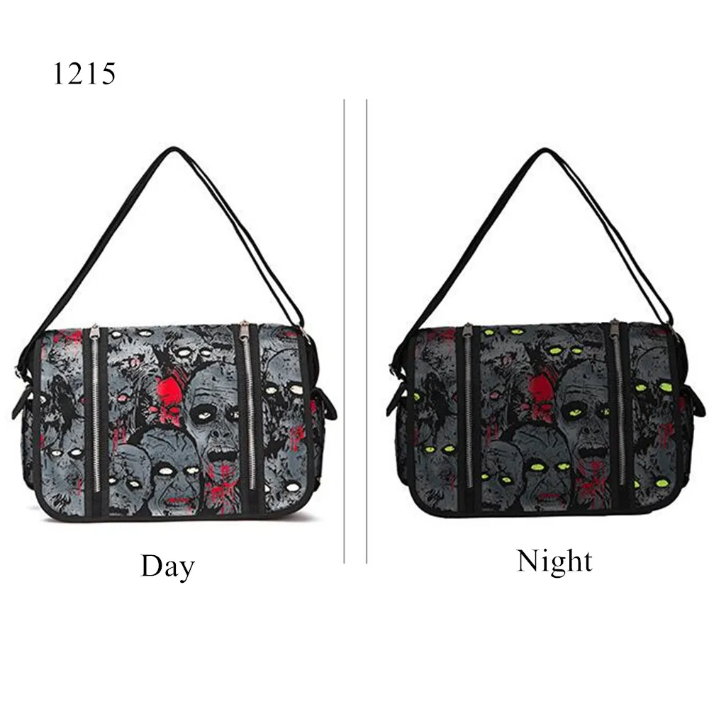 Large Gothic Ghost Skeleton Canvas Luminous Shoulder Handbag Halloween Cosplay Waterproof Cross Messenger Men Travel School Bag