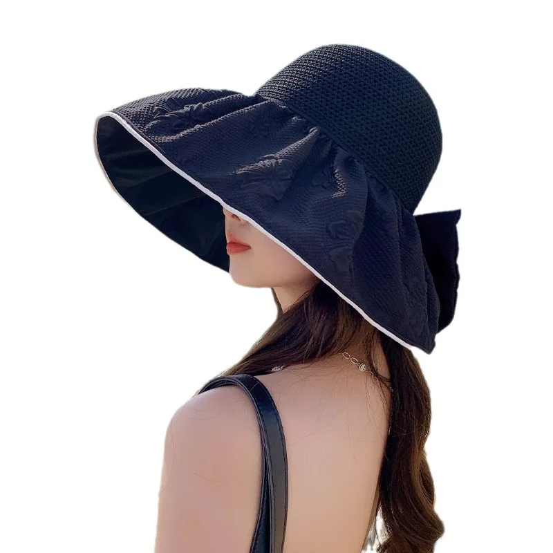 New Summer Women Sun Hat Bowknot Wide Brim Floppy Panama Caps Outdoor Colored Rubber Sunscreen Hat Ladies Versatile UV-proof Cap