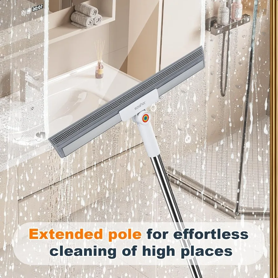 Rubber Squeegee Broom for FloorUpgrade 62" Long Handle Window Squeegee 2 Cleaning Cloths Silicone Pet Hair Remover Magic Broom