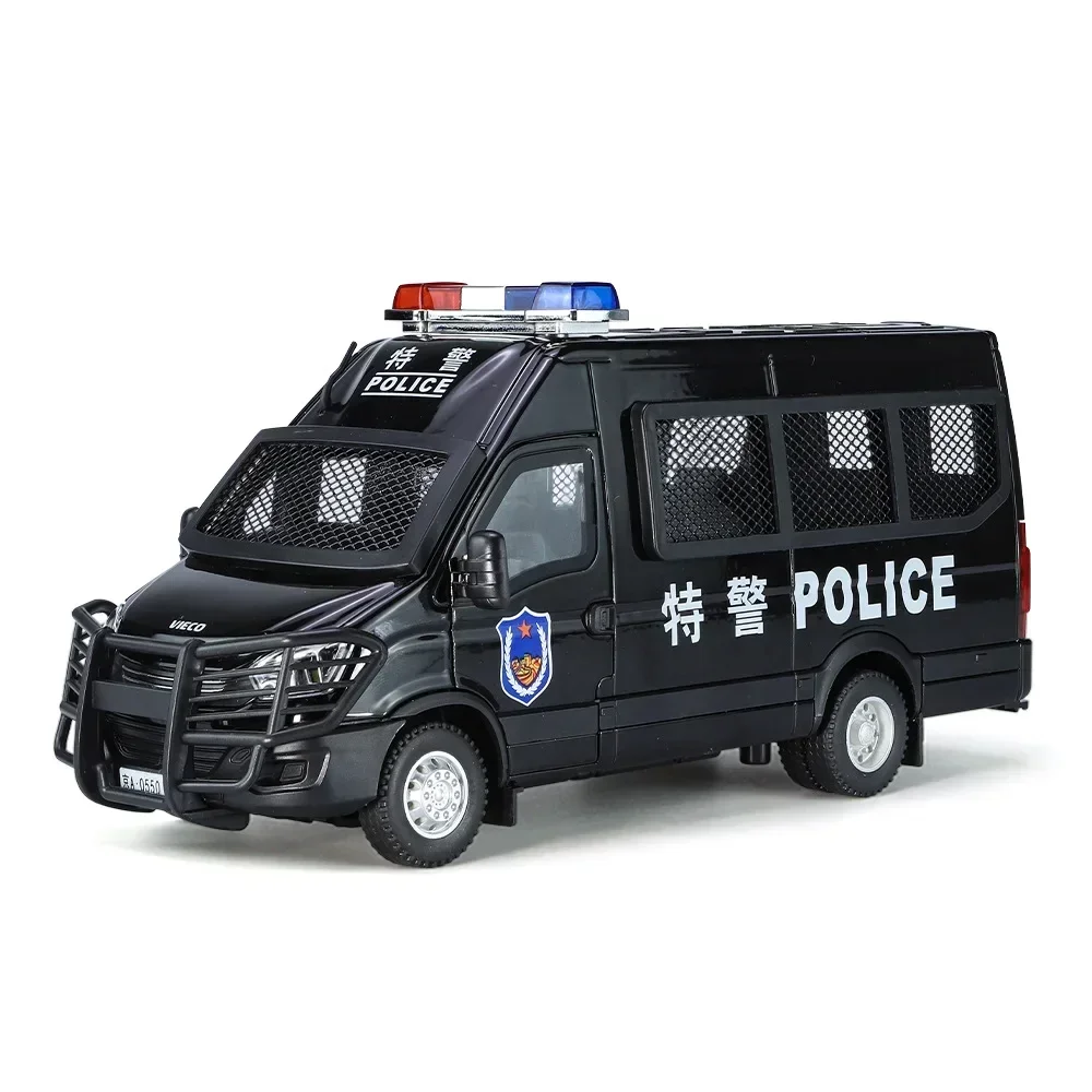 1:24 IVECO 경찰차 높은 시뮬레이션 다이캐스트 금속 합금 모델 자동차 사운드 라이트 풀백 컬렉션, 어린이 장난감 선물