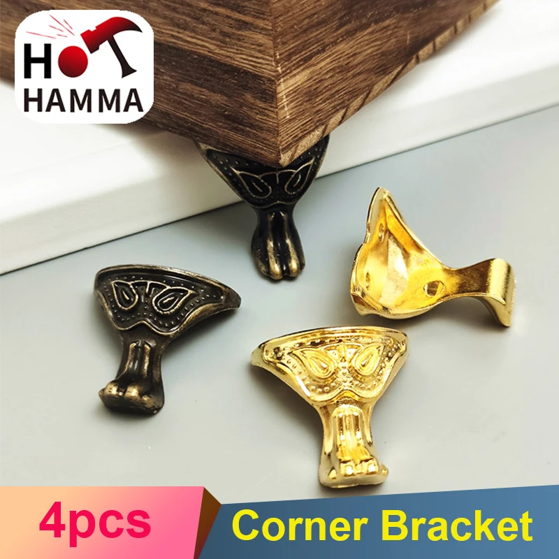 4pcs Box Feet Various Styles Antique Corner Protector Leg Triangle Rattan Carved Decorative Bracket For Furniture Hardware