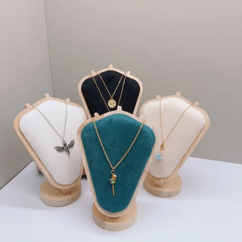 Mannequin Holz Samt Halskette Anhänger Kette Schmuck Büste Hals Display Ständer Halter Mannequin Halskette Anhänger Fenster Display