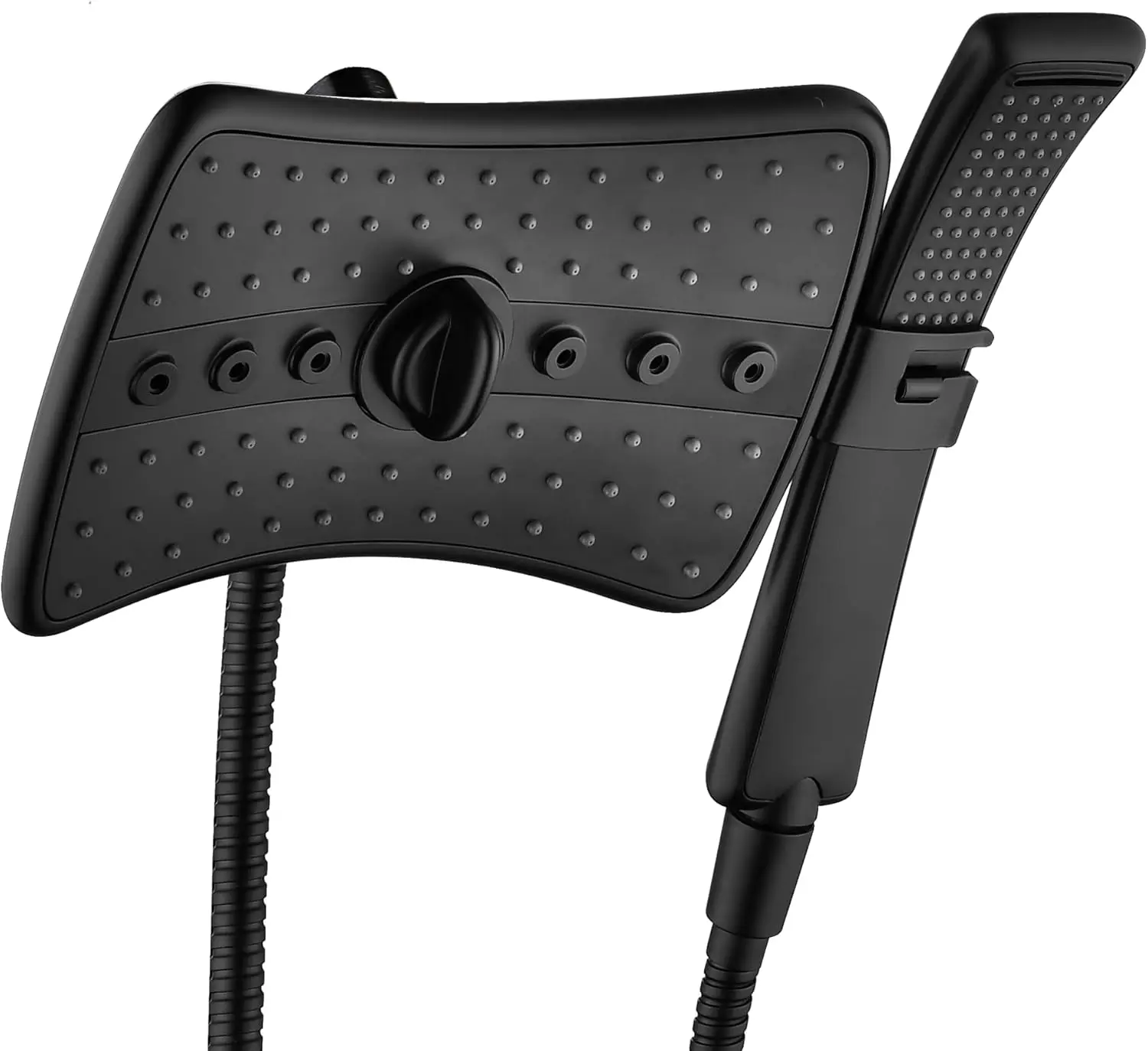 Matte Black Rain & Handheld Dual Shower Head Combo 4 Spray Modes Tool Free Install 60 Inch Stainless Steel Hose Adjustable Mount Bracket