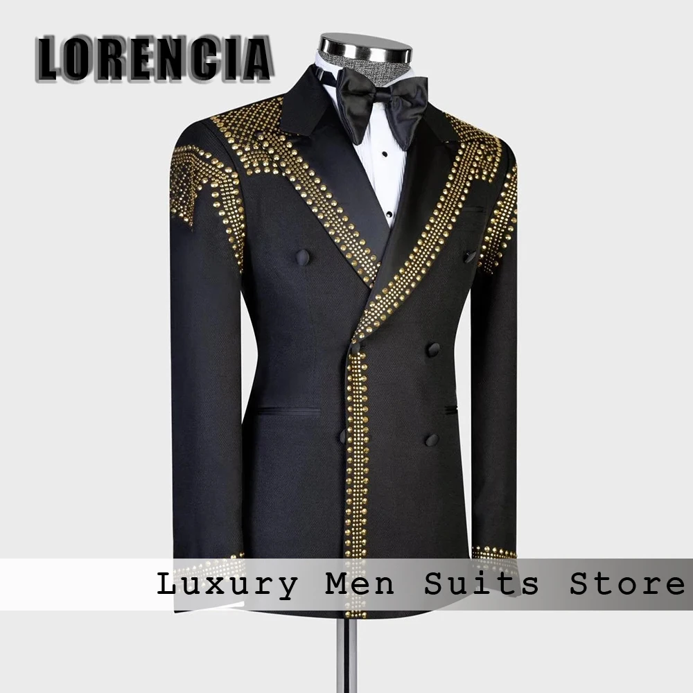 

Формальные костюмы с бисером для мужчин, комплект из 2 предметов, двубортный свадебный смокинг для жениха, пиджак, брюки по индивидуальному заказу, traje hombre Moderno