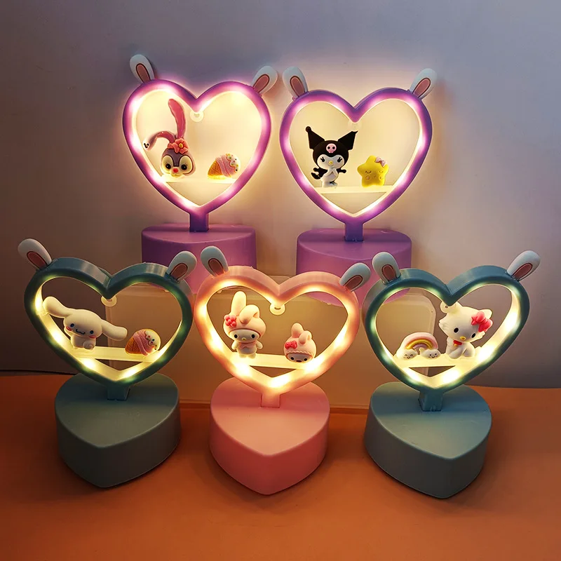 Kawaii Sanrio Night Light Hello Kitty Cinnamoroll Melody Cute Cartoon Kuromi KT Cat Kids Glow Table Lamp Creative Toys Gifts