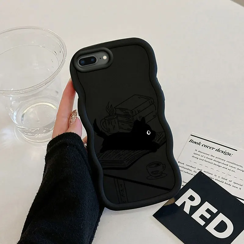 Capa de telefone cat macalong para iphone 7, 8 plus, se 2020, 2022, x, xs, max, borda macia, ondulada, à prova de choque, shell