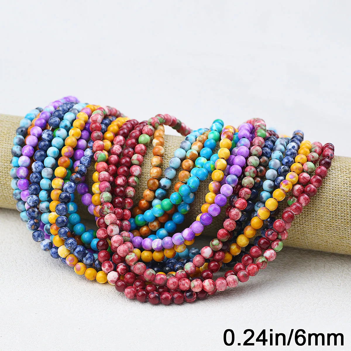 6mm Colorul Rainstone Nature Stone Beads Round Loose Spacer Beads for Jewelry Making DIY Beading Supplies Necklace Accessories