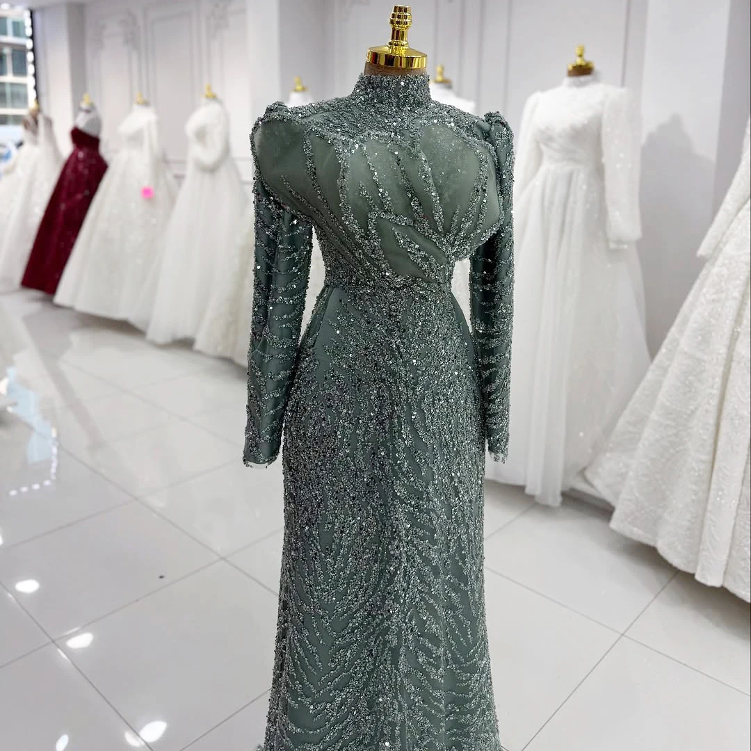 2025 New Grey Evening Dress Straight Skirt Sequins Small Beads Formal Dress Elegant Long Dress