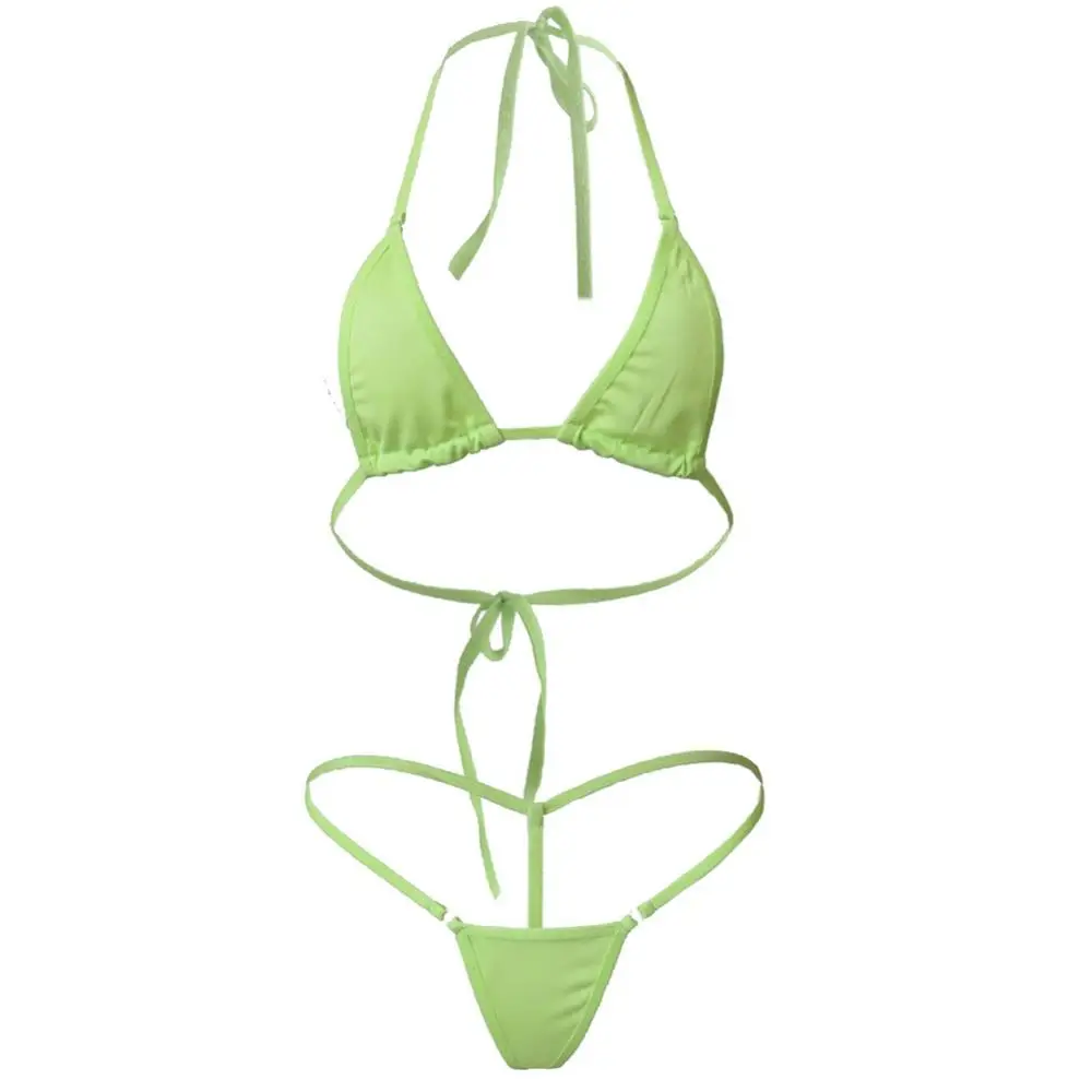 

2Pcs Lady Sexy Solid Color Halter Mini Bra G-String Bikini Set Swimwear Swimsuit