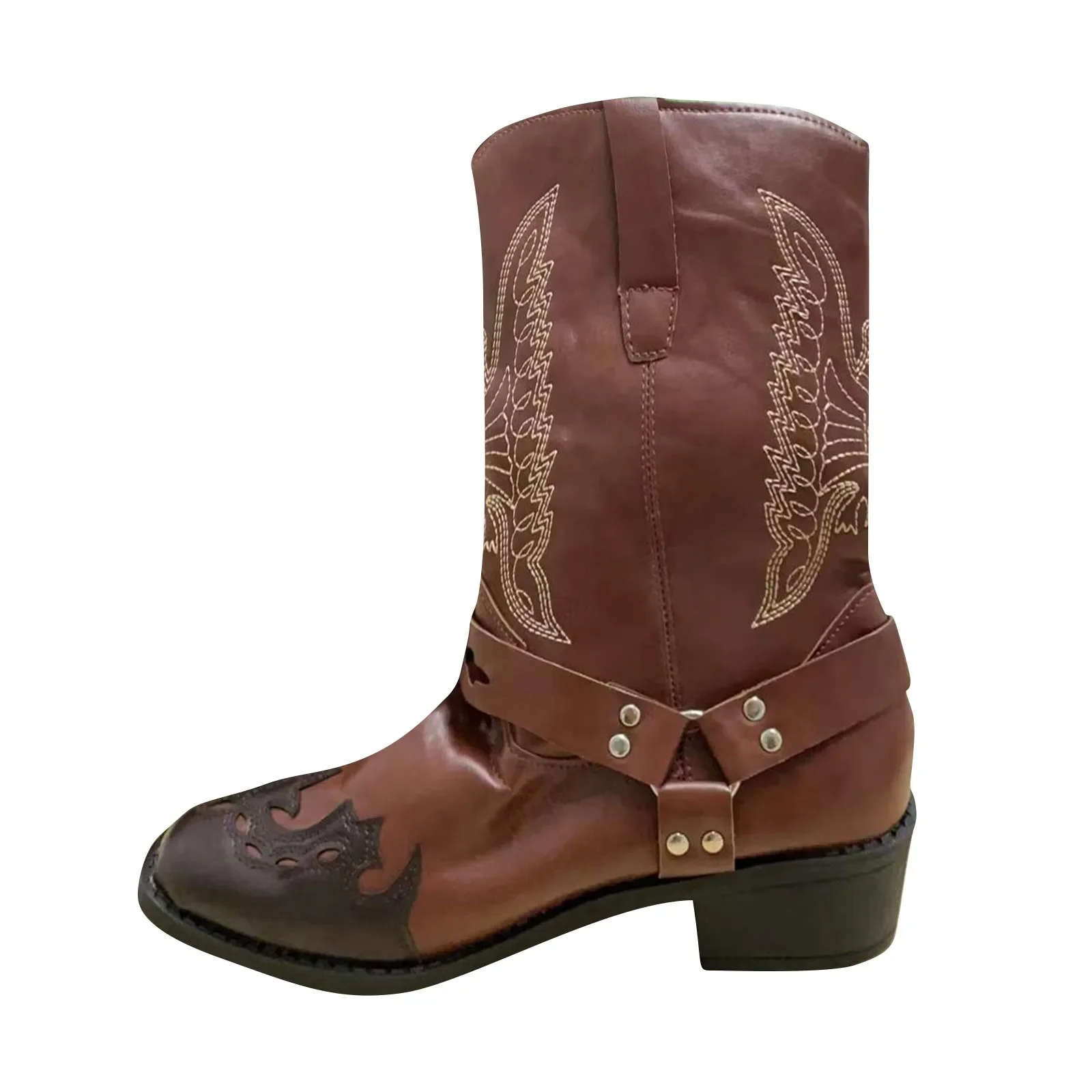 Retro Cowboy Laarzen Heren Mid Calf Western Boots Heren Pu Lederen Laarzen Man Slip On Schoenen Winter Ridder Booties Plus Maat 39-48