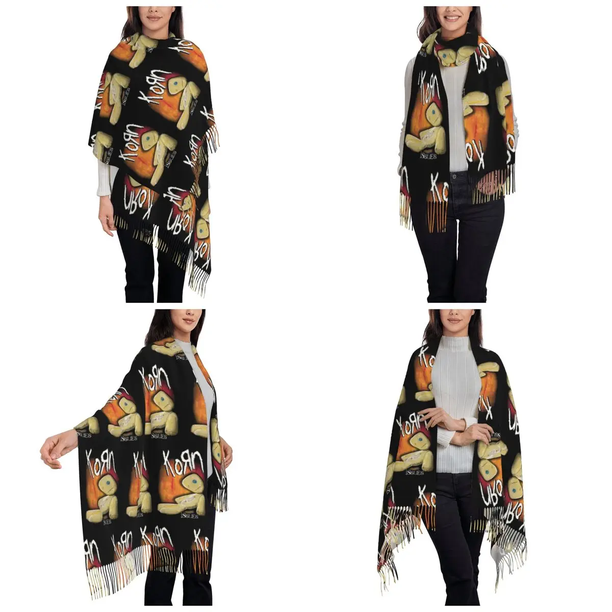 Korn Rock Band Logo Tour Scarf Tassel Scarves for Women Soft Warm Shawls and Wraps Long Fall Winter Shawl Wrap