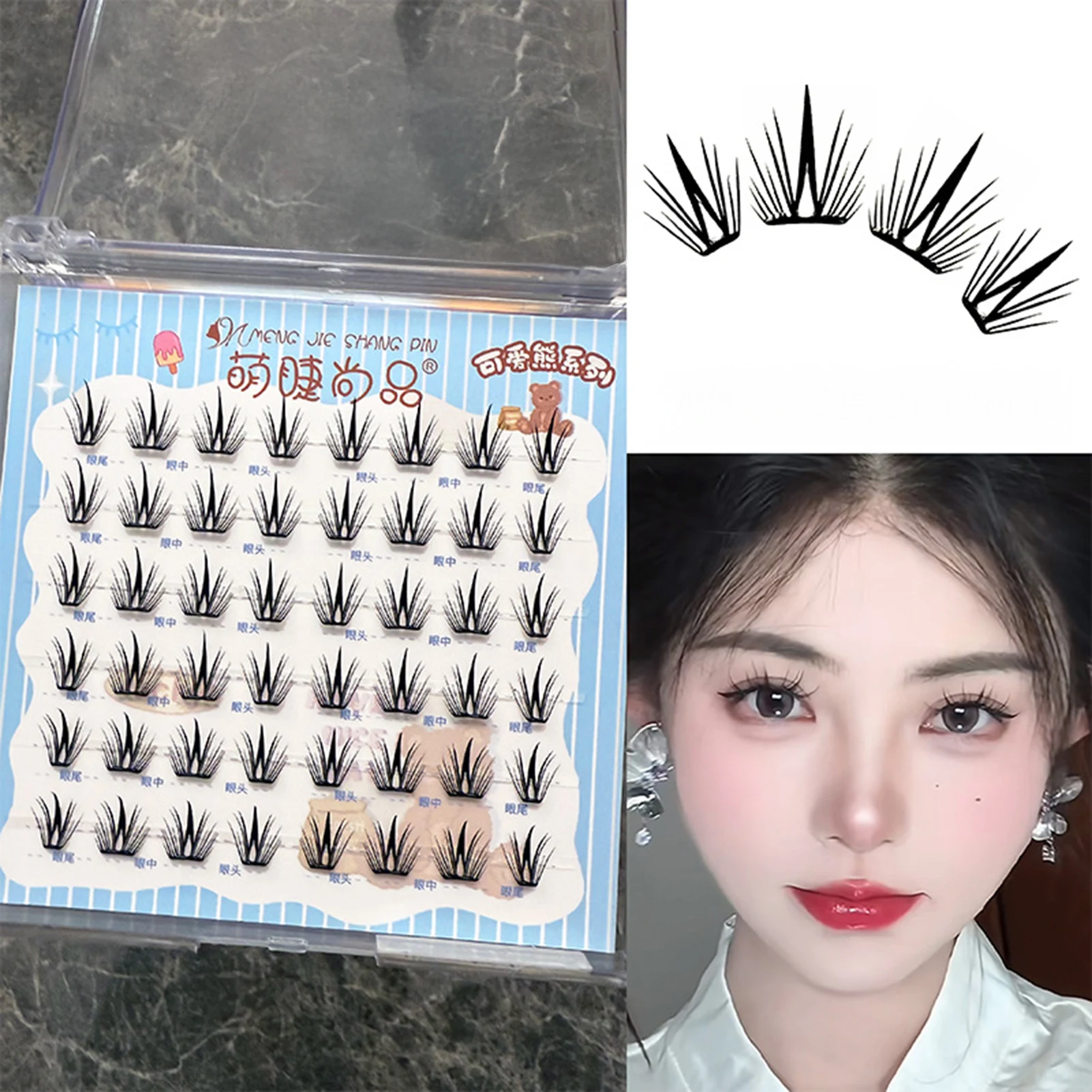 6 Reihen natürliche lange koreanische falsche Wimpern, klares Gefühl, Curling, 10–12 mm Wimperncluster, dichte segmentierte künstliche Wimpern