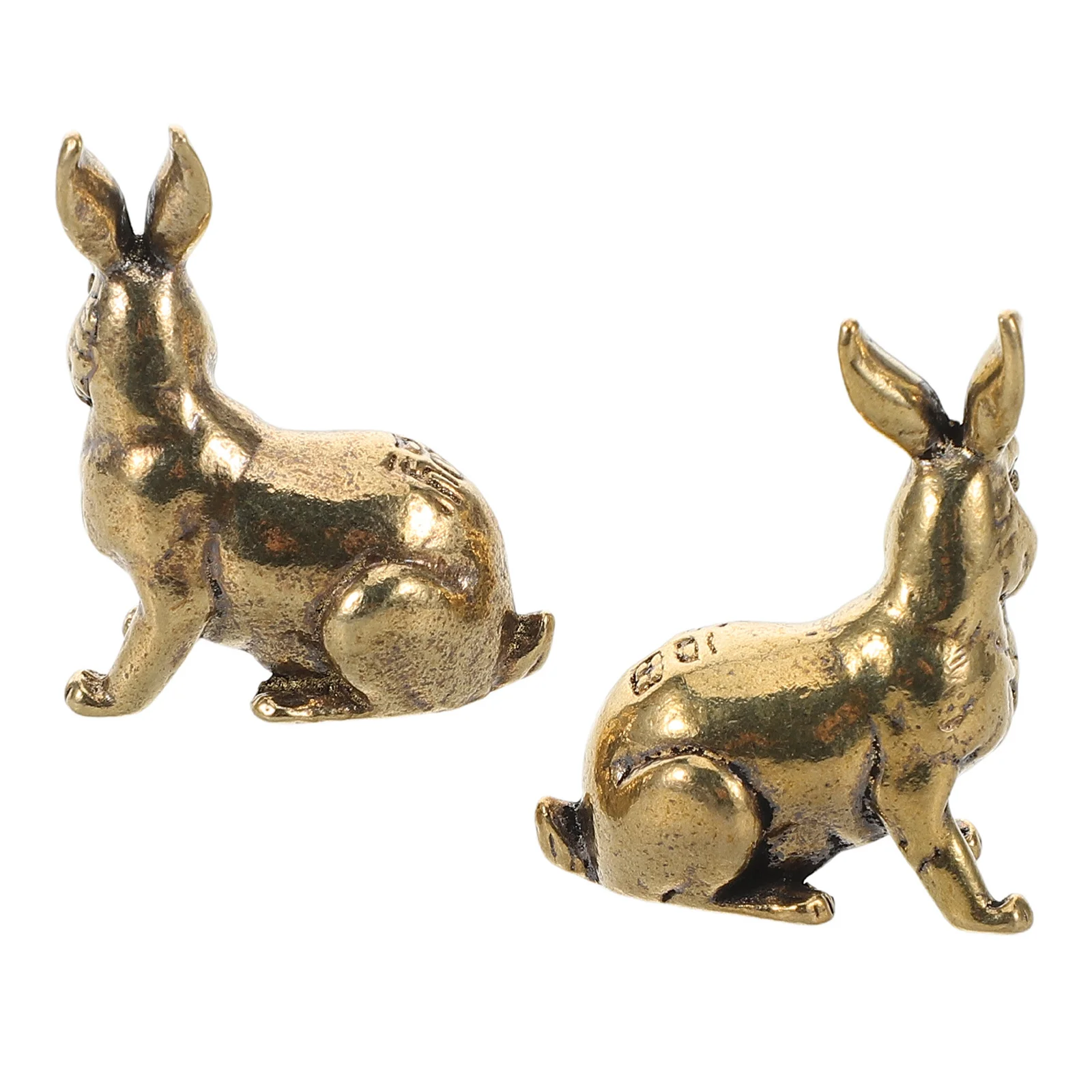 

2Pcs Golden Solid Brass Bunny Statues Vintage Metal Rabbit Decor for Shelf Desktop Tea Pet Mini Animal