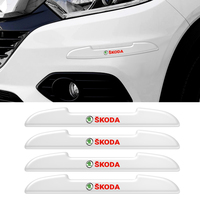 4Pcs Transparent Silicone Protector Strips Car Door Bumper Logo Stickers For Skoda Octavia Fabia Rapid Yeti Superb A5 A7 VRS VII