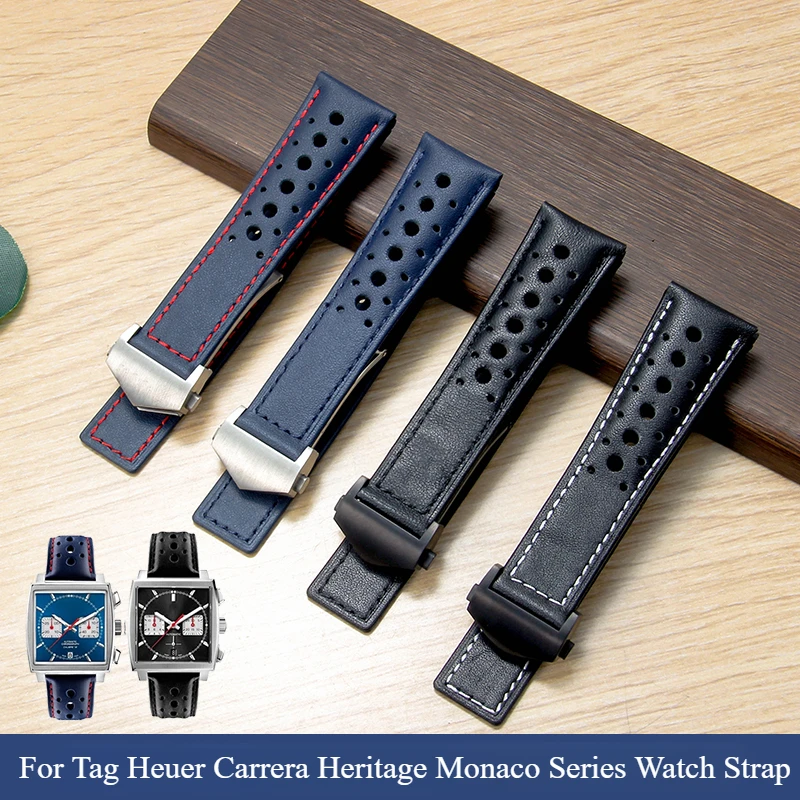 For Tag Heuer Carrera Heritage Monaco Series Leisure Gentleman's Soft Exquisite Breathable Sweatproof Cowhide Watch Strap 22mm
