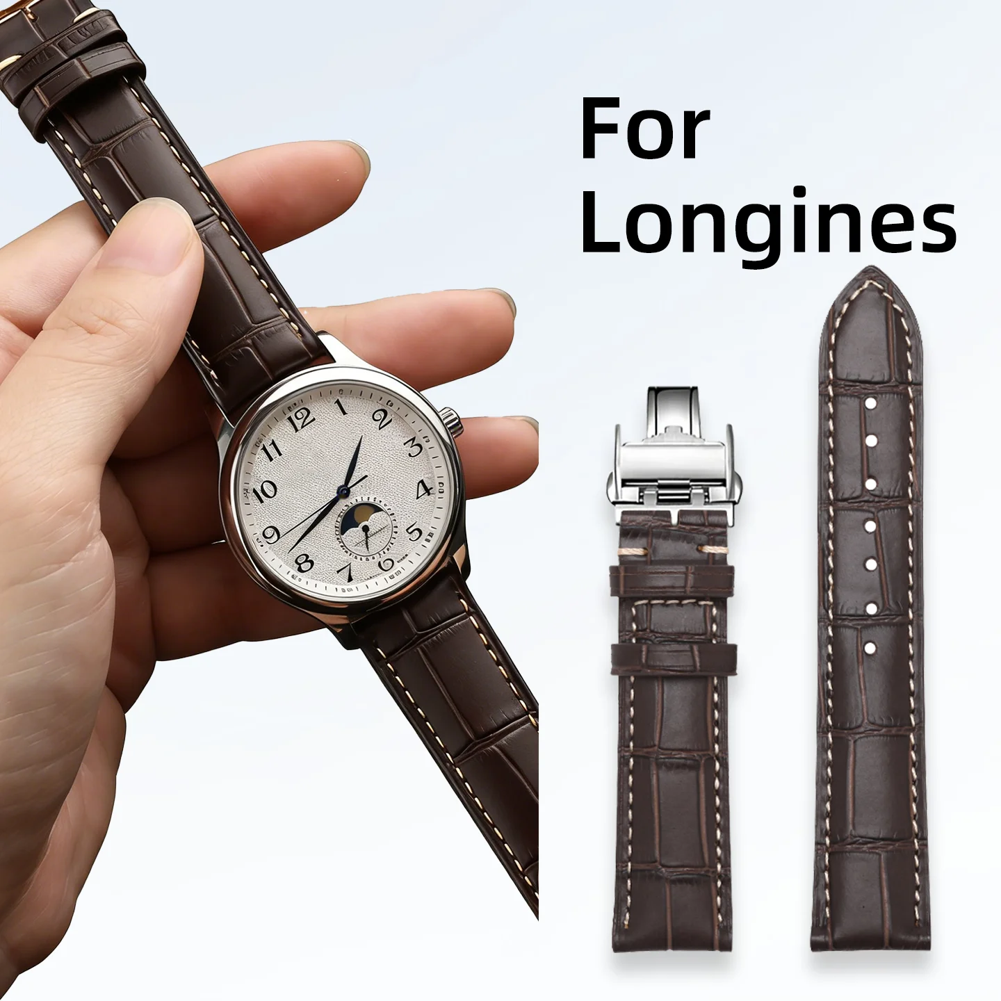 Echtes Leder-Uhrenarmband für Longines-Zubehör, Uhrenbänder mit Schmetterlingsverschluss, Armband 18 19 20 21 22mm