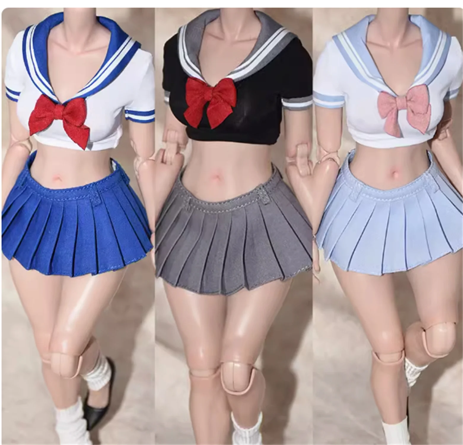 1/6 Women's Tight  Student School Uniform Sailor  Clothes Dress Super Short Top MIni Pleated skirt Set  fit AT202 Action Figure