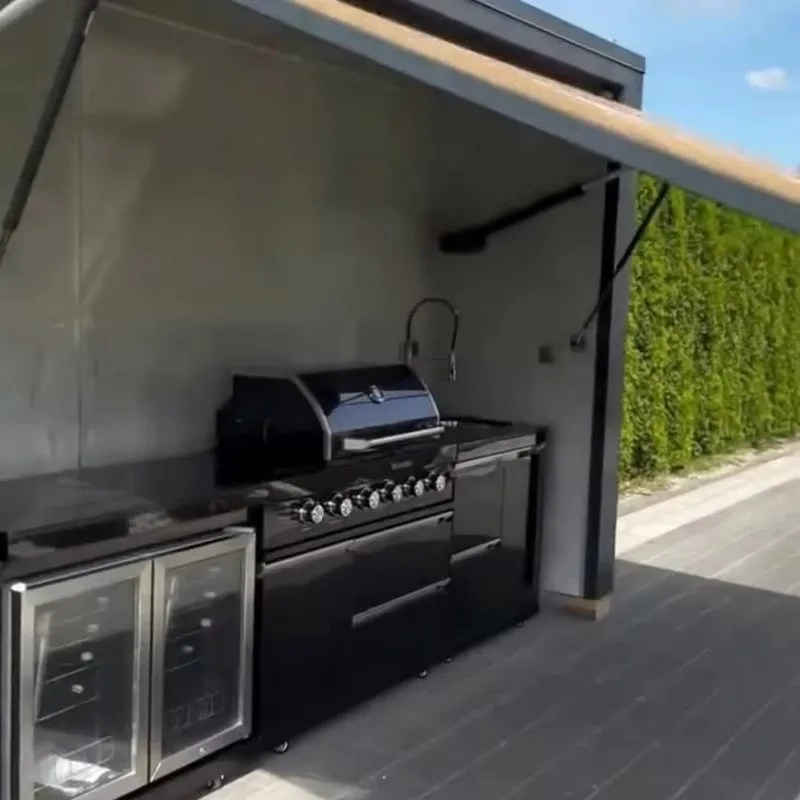 Grill Cabinet Modern Mediterranean Design Marble Countertop Aluminum Outdoor Kitchen BBQ Island Modular Custom Size OEM ODM