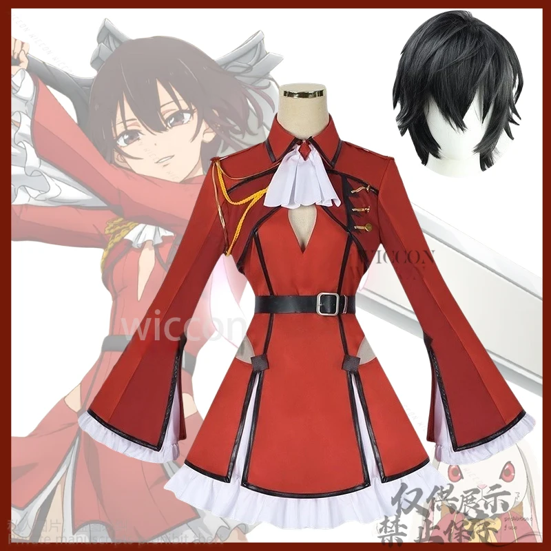 

Anime Bye-Bye Earth Belle Lablac Cosplay Costume Cute Sexy RED Uniform Dress Stockings Wig For Halloween Christmas Customized