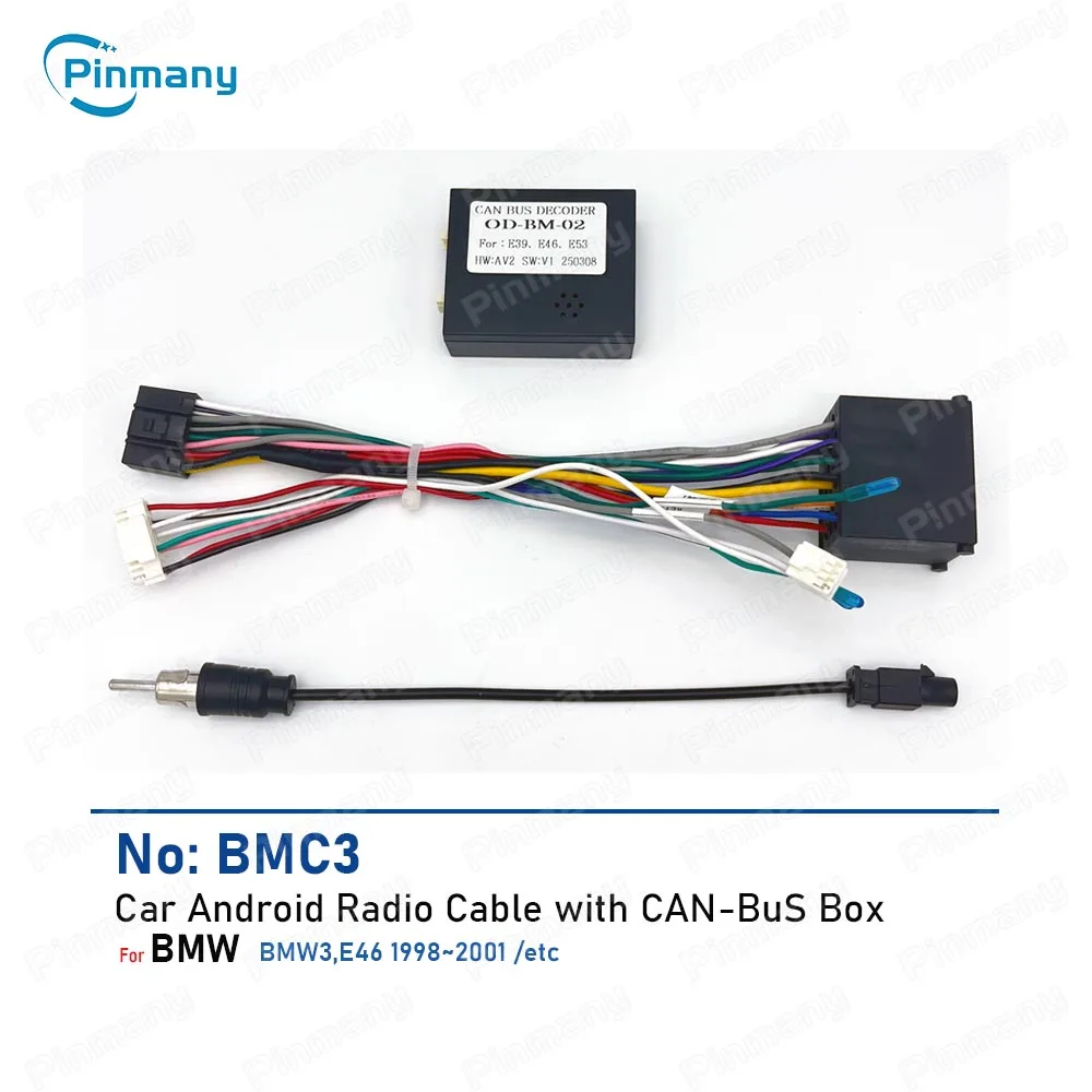 Car Radio Cable BMC4 Android Head Unit Power Wire Harness Adapter with CAN Bus Decoder for BMW E39 E46 BMW 3 5