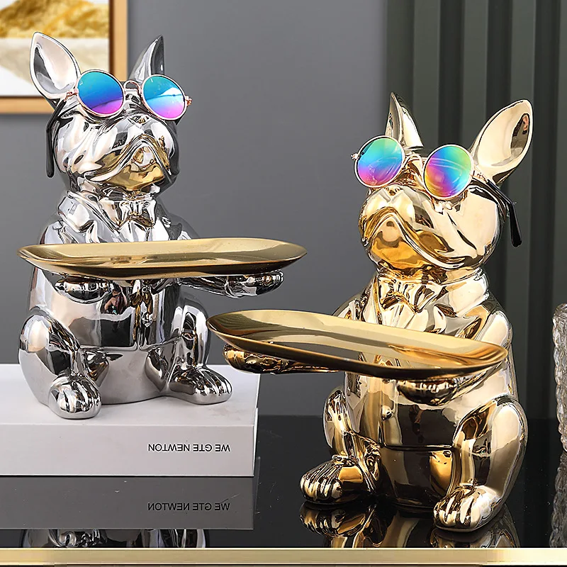 Creative Multifunctional Bulldog Tray Animal Statue Creative Decoration Living Room Bedroom Miscellaneous Storage HomeDecoration