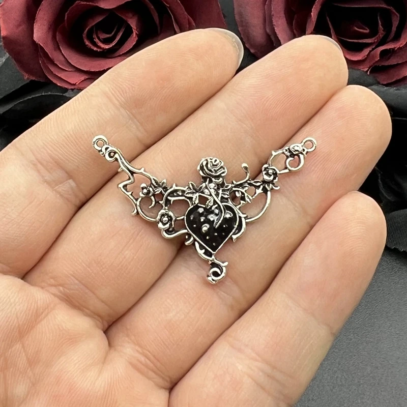 5pcs 45x30mm Pendant Gothic Jewelry Vintage Halloween Christmas Gift Red Heart Rose Pendant DIY Jewelry Making