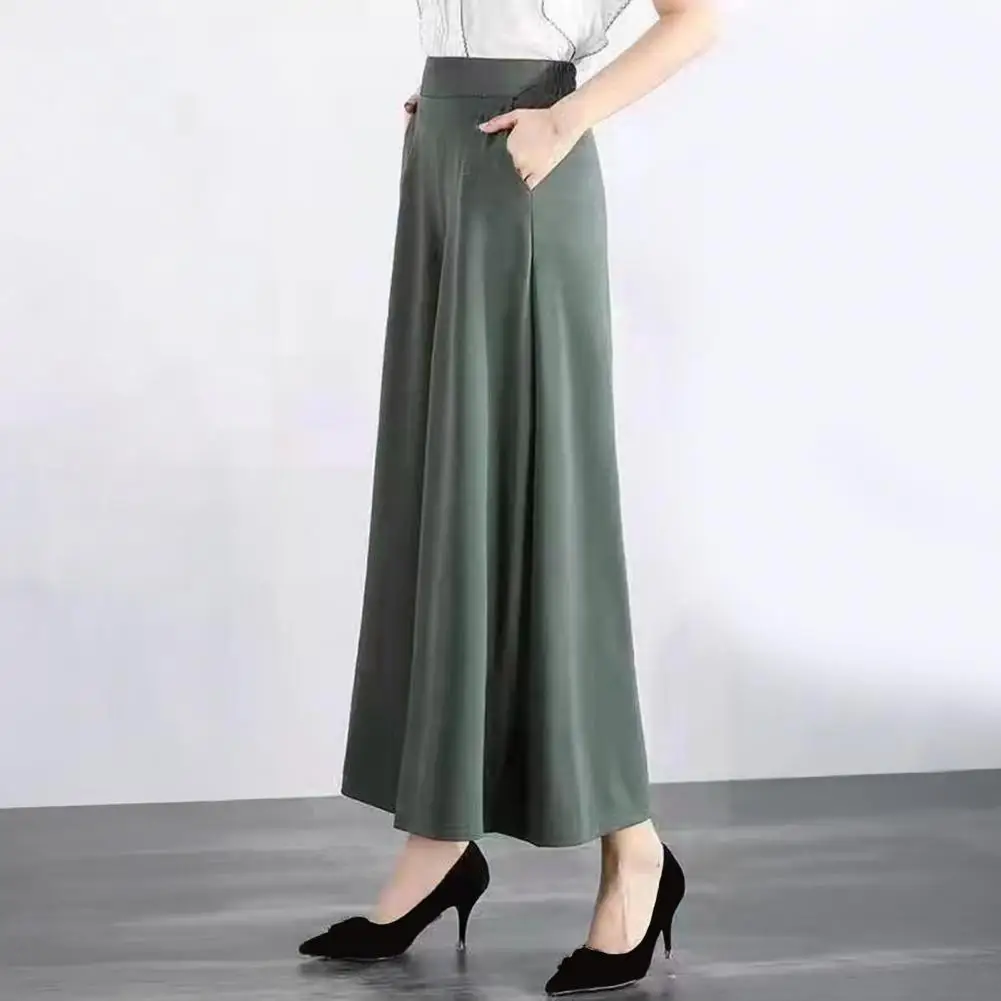 Брюки с широкой талией Женские широкие брюки с высокой талией и карманами Однотонные костюмные брюки для ношения Удобный стиль Эластичная резинка