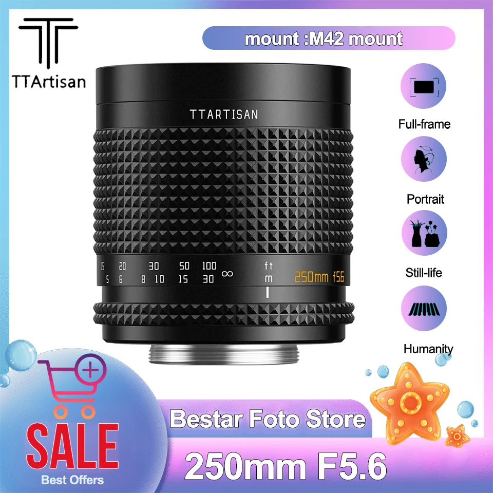 TTArtisan 250mm F5.6 Reflex Lens Doughnut Bokeh Full Frame Lens for Flowers Portraits M42 Lens compatible with Sony A7C2 Fuji X