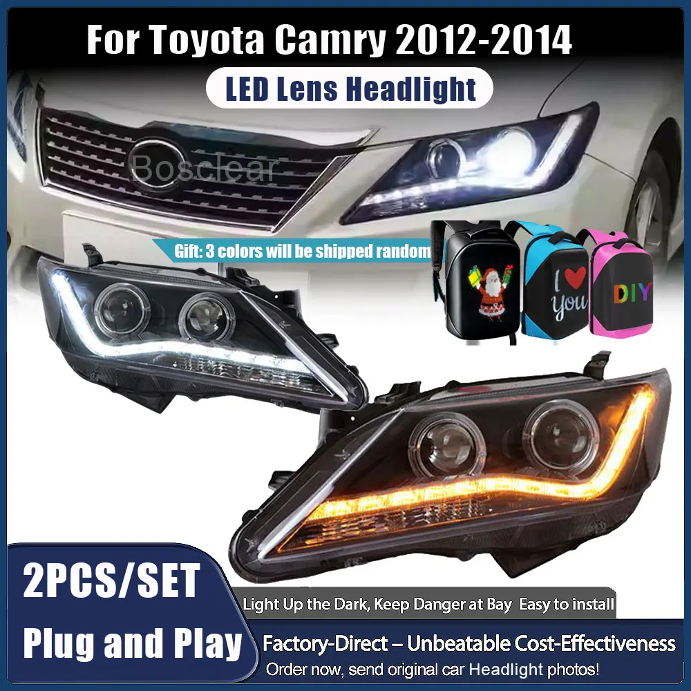 

Автомобильные аксессуары для Toyota Camry 2012-2014: передние фары, дневные ходовые огни (DRL), указатели поворота, динамические светодиодные проекционные линзы, улучшенная подсветка.