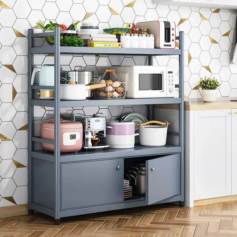 Kitchen storage cabinets floor to ceiling multi-level cabinets oven microwave  pot racks with fenced  shelves