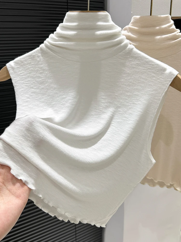 

Soft Bamboo Cotton High Collar Women's Base irt Wooden Ear Design Inner Wear Ele Simple Sle Commute Faion