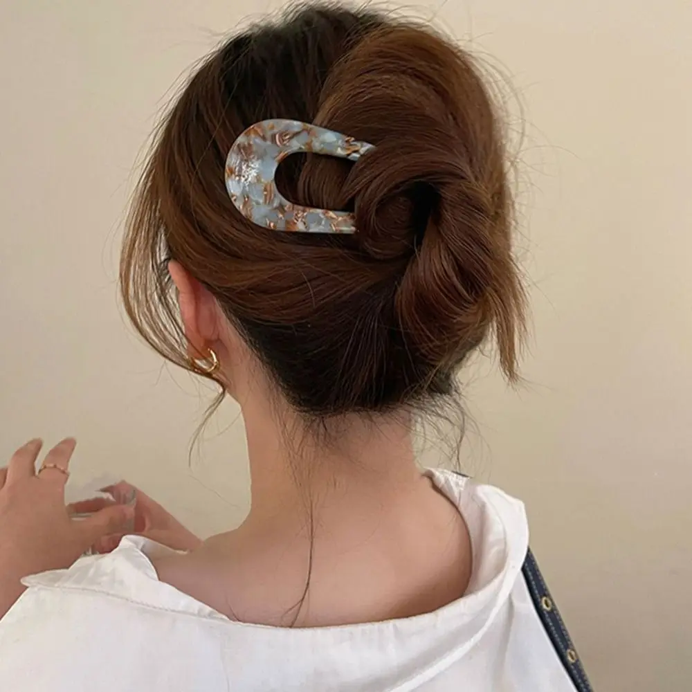 Épingles à cheveux en forme de U en acétate Hanfu chinois pour femmes, pince à cheveux rétro, coiffure de fille, fourchette à cheveux élégante, vêtements de sauna tressés simples