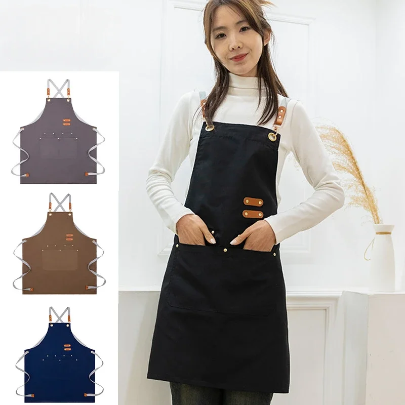 Apron Waterproof Canvas for Household Restaurants, Cafes Bakers Work Clothes for Women's Aprons