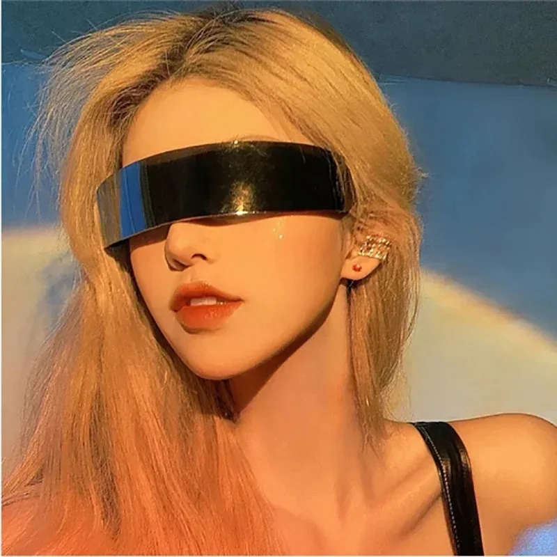 Fashion Women Y2K Rimless Sunglasses One Piece Lens Wrap Around Cyber Punk Futuristic Men Women Hip Hop Party Sun Glasses