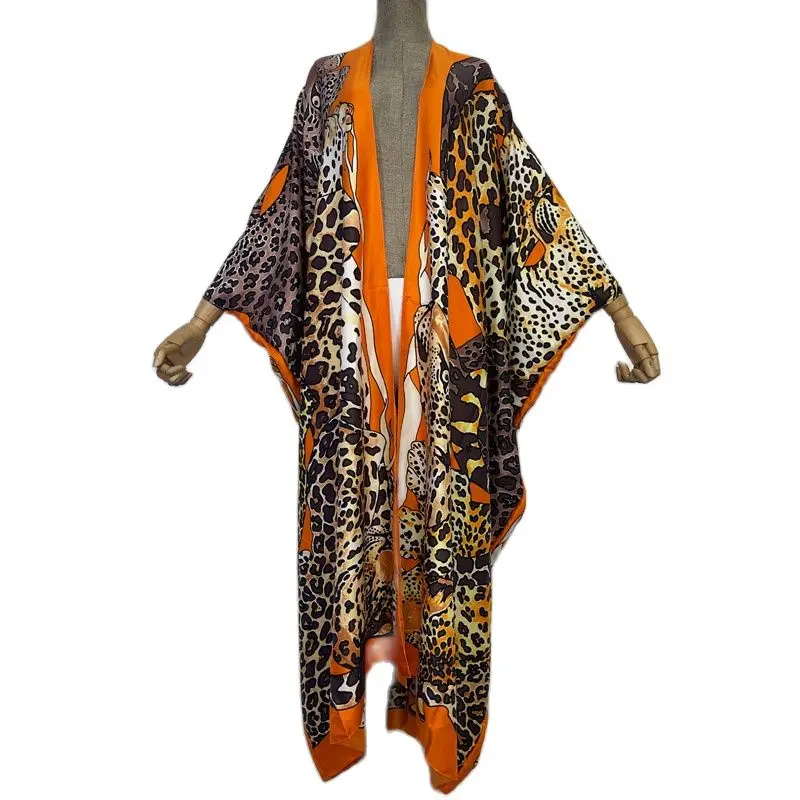 WINYI 2022 Africa leopard print Beach Wear Swim Suit Elegant Africa Women Boho Cardigan Sexy Holiday Long Sleeve Kimono Dress