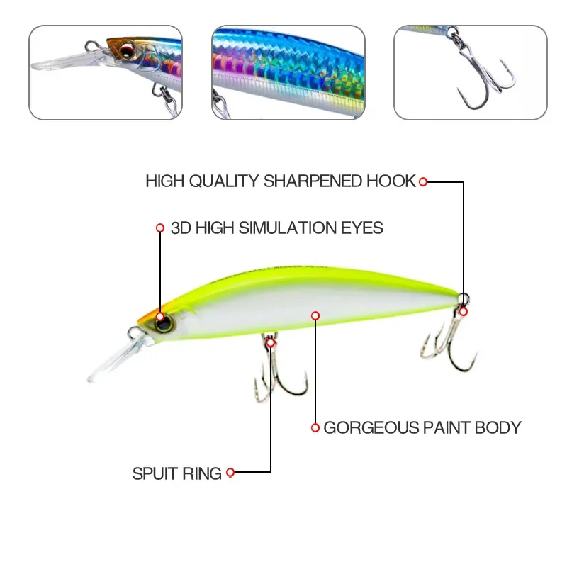 90mm 27g 110mm 37g Sinking Minnow Lure Diving Trolling Japanese Fishing Wobblers Artificial Bait Isca Pesca Minnow Bass lure