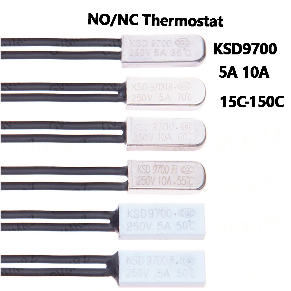 1PCS KSD9700 5A 10A 250V 155C 90C 95C 100C NO NC Thermostat Thermal Protector fuses TePlasticumperance Switch metal/plastic 115C