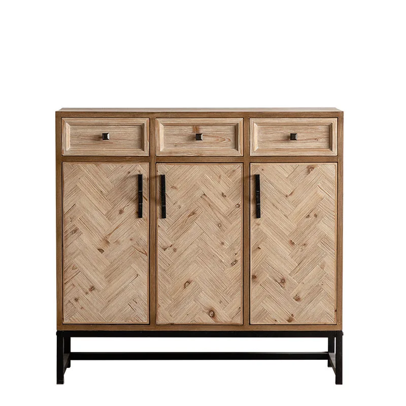 

American retro home multi-layer storage cabinet, solid wood porch cabinet shoe cabinet integrated, Nordic small apartment locker