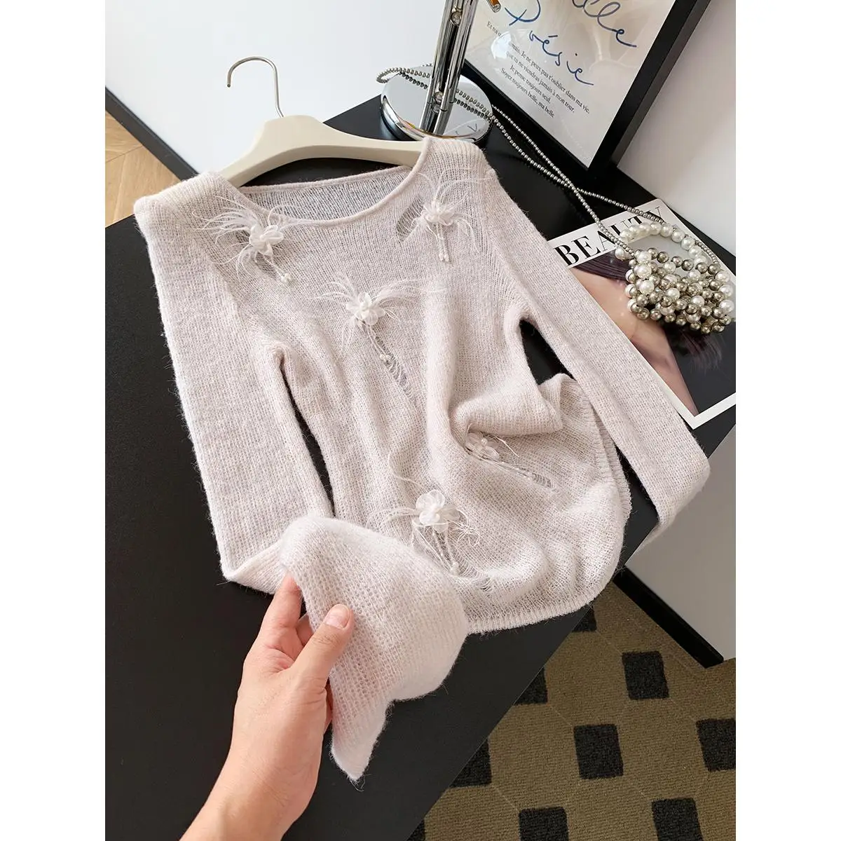 

Spicy Hollow out Korean Sle Women's Sweater Unique Hole Design Autumn New Arrival Faionable Cotton 00% Ladies Knitwear