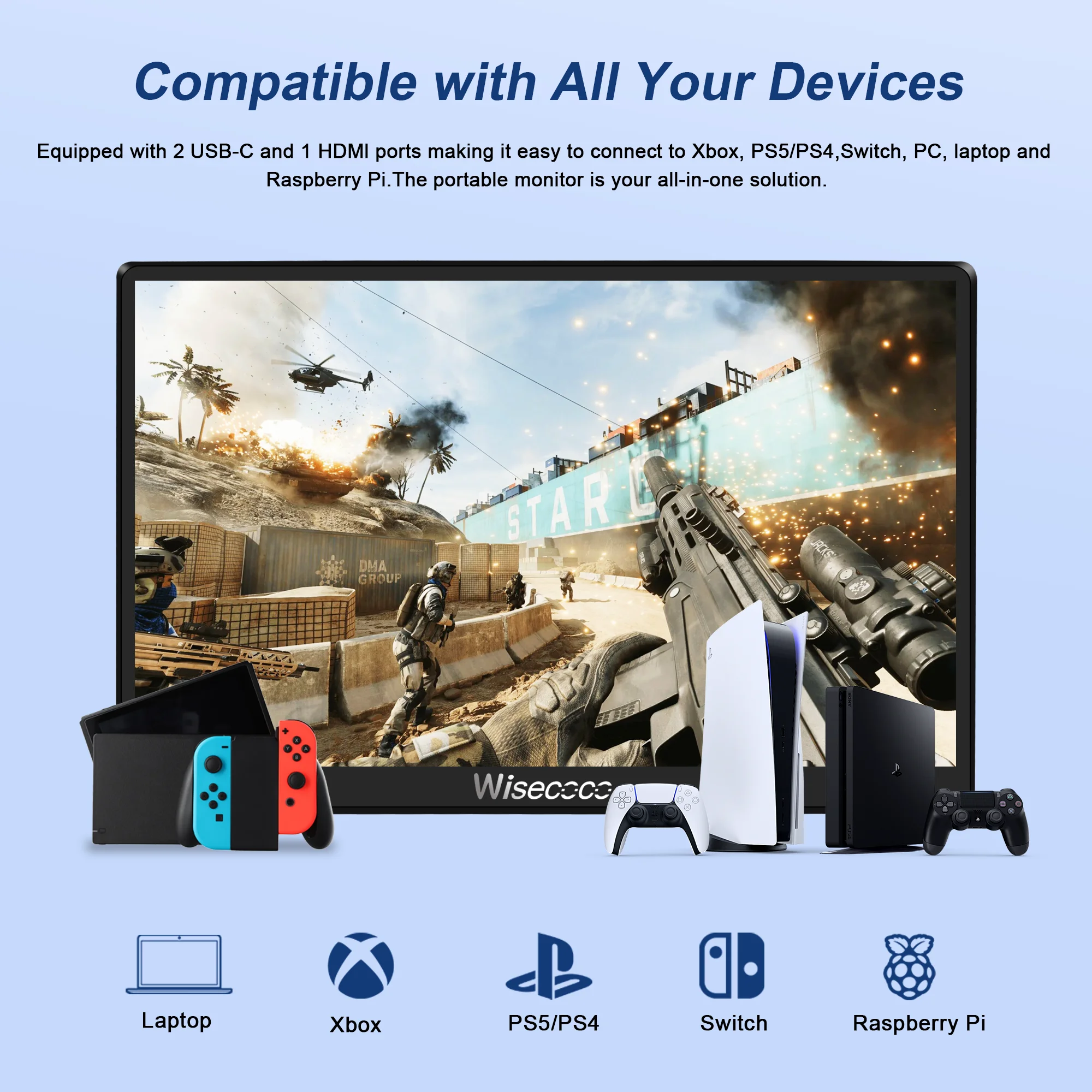 ​​7 Inch FHD 120Hz Ultra-thin Portable Monitor Touch Screen 100% sRGB USB-C For Laptops Raspberry Pi Gaming​