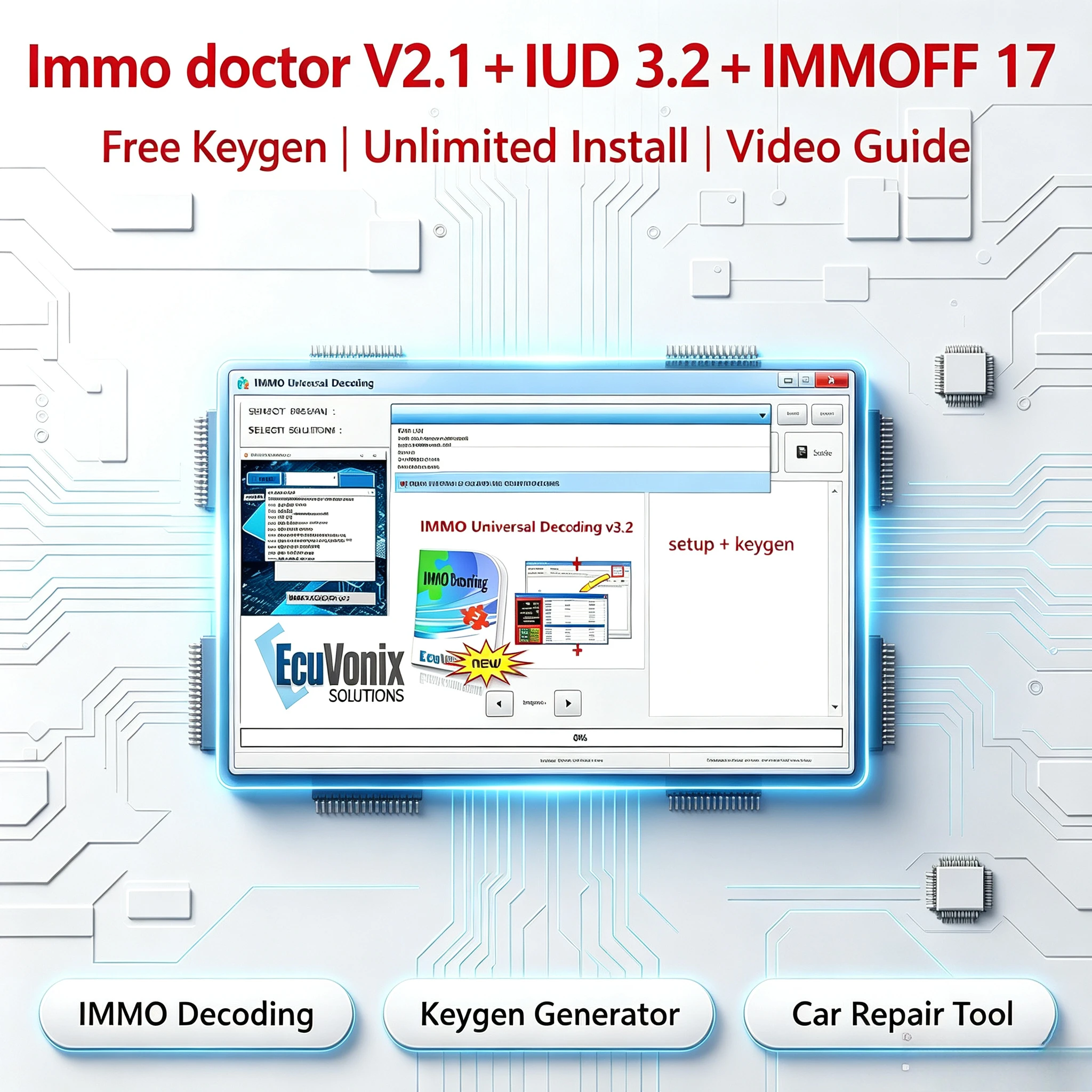 Newest immo doctor v2.1+ IMMOFF 17 + IMMO Universal Decoding 3.2 with Free Keygen Unlimited Install + Video Guide