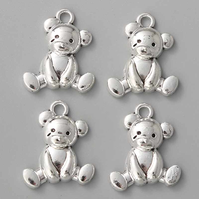 15pcs Cute Little Bear Alloy Charms Silver Color Lovely Animal For Making Handmade DIY Jewelry Findings Accessories Findings