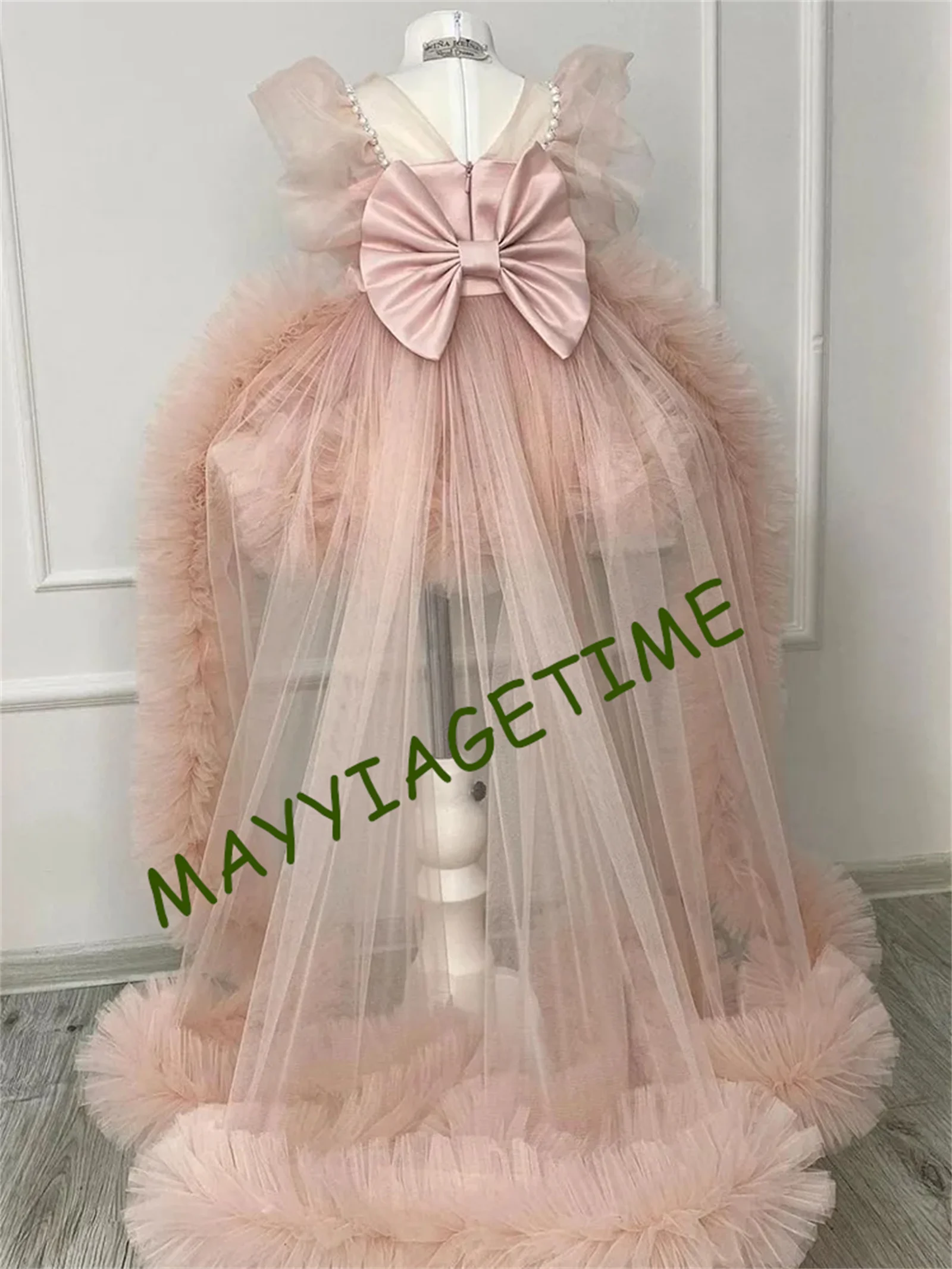 Robes bouffantes en tulle brodé pour filles, col rond, manches courtes, robes bouffantes de demoiselle d'honneur, robe Bob mignonne pour bébé fille, robes de soirée de mariage