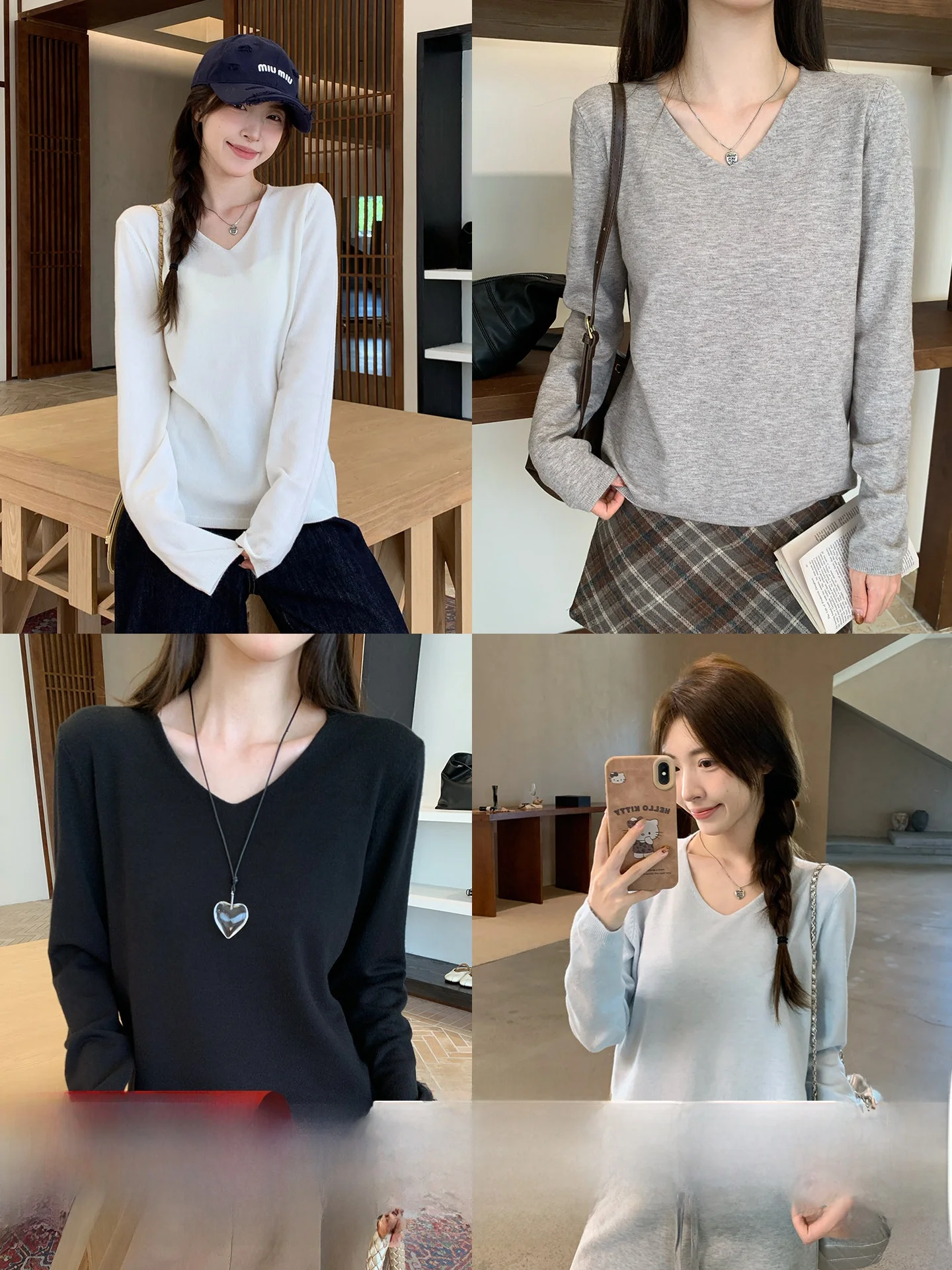 

Morning Bloom Basic Loose Long Sve V-Ne Knitwear Women's Casual Comfortable Korean Sle Pure Color Autumn Top