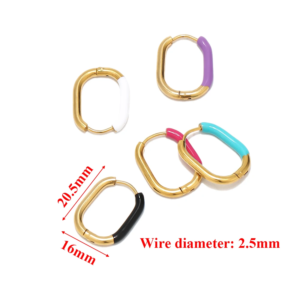 1 Pair Stainless Steel Enamel Rectangle Hoop Earrings Gold Color Small Hoop Earrings for Women Kids Fashion Jewelry Wholesale