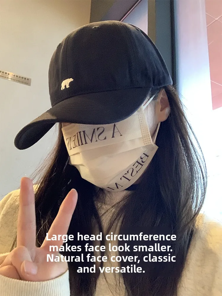 High Quality Embroidered Polar Bear Baseball Cap Unisex Winter Wide Brim Small Face Vintage Soft Top Duckbill Hat for Men And...