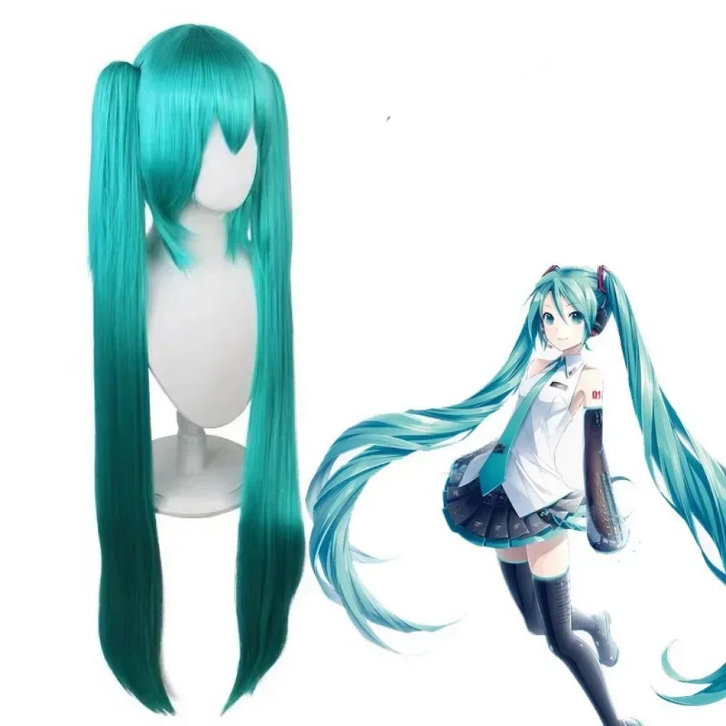 110cm Hair Miku Cosplay Wig Long Heat Resistant Synthetic Hair Clip Ponytails Wigs + Wig Cap